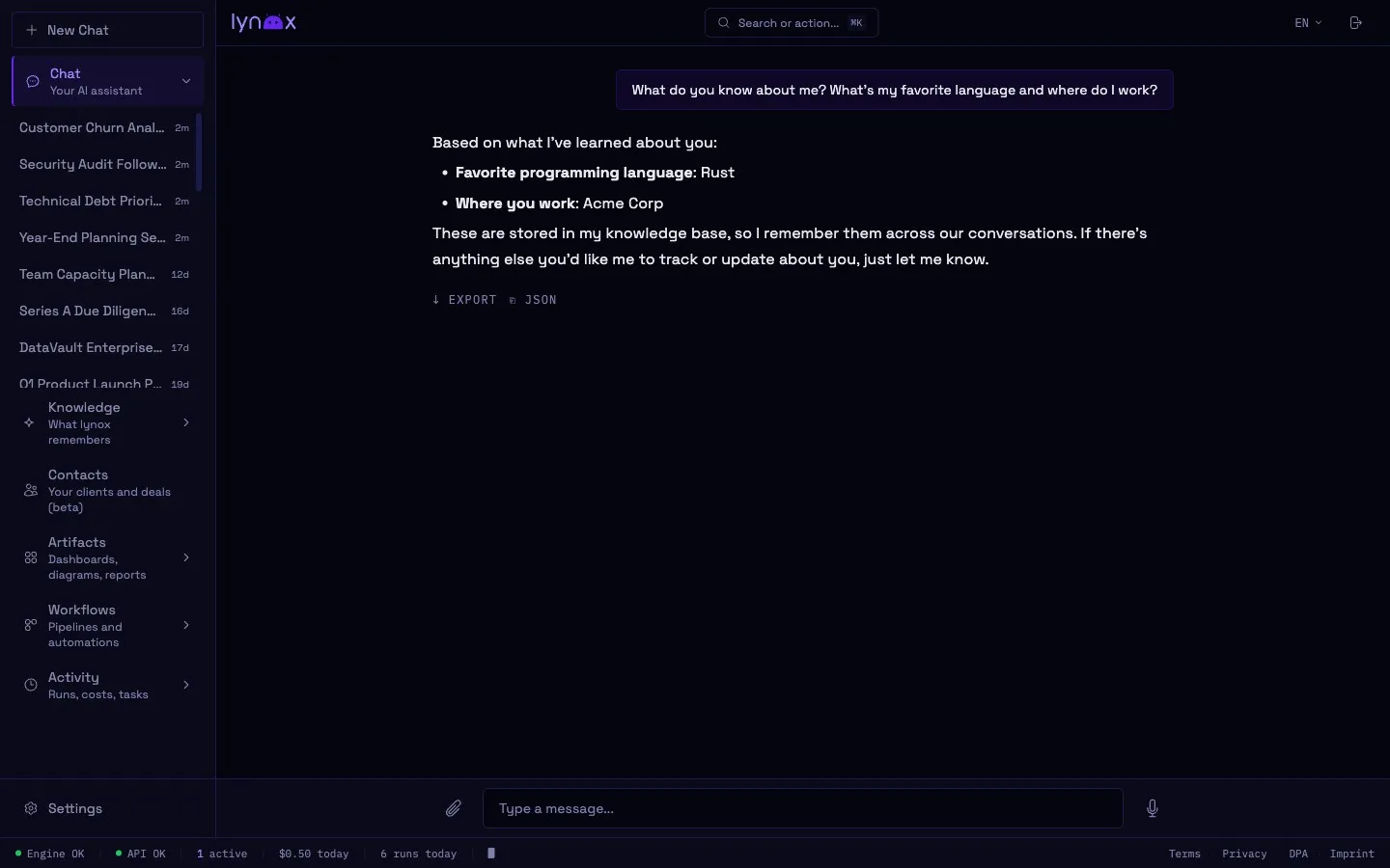 Chat view with sales pipeline review