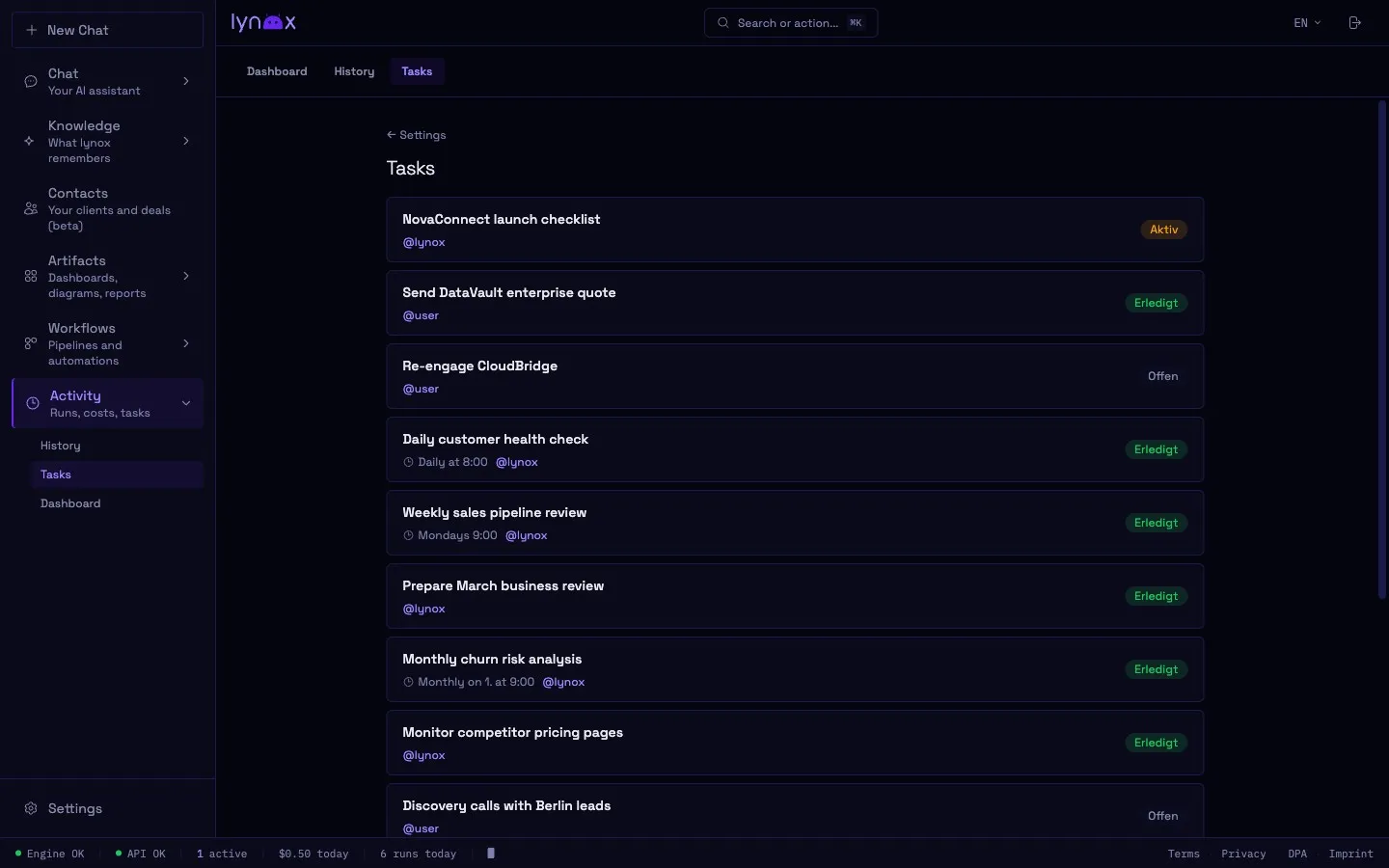Tasks — scheduled and manual